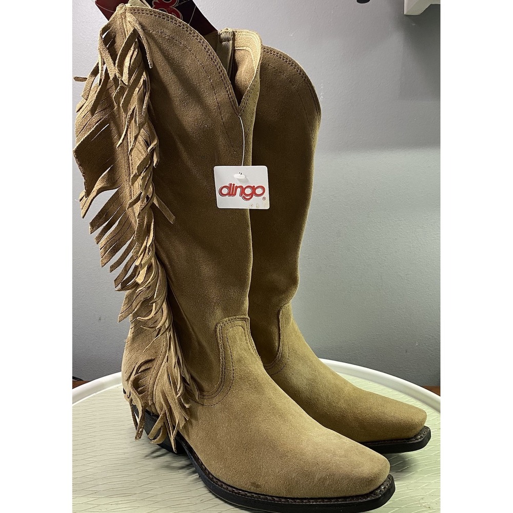 Dingo Womens Leather Lad Camel Suede‎ Fringe Cowboy Cowgirl Western Boots Sz.9M